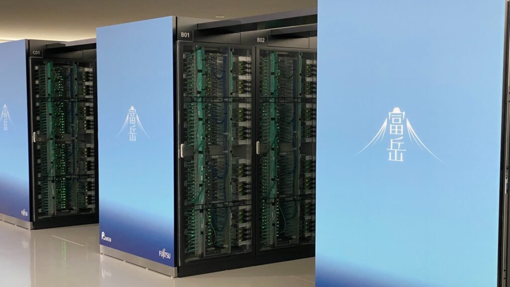 Futuristic AI-driven supercomputer concept representing Japan’s FugakuNEXT project.