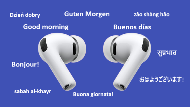 AirPods live translation feature turning spoken words from one language into another in real time.