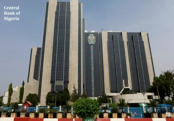 Nigerian Central Bank building with FX and trade indicators