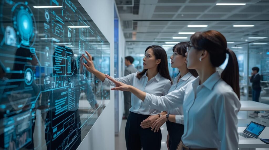 Human professional working alongside an AI digital assistant