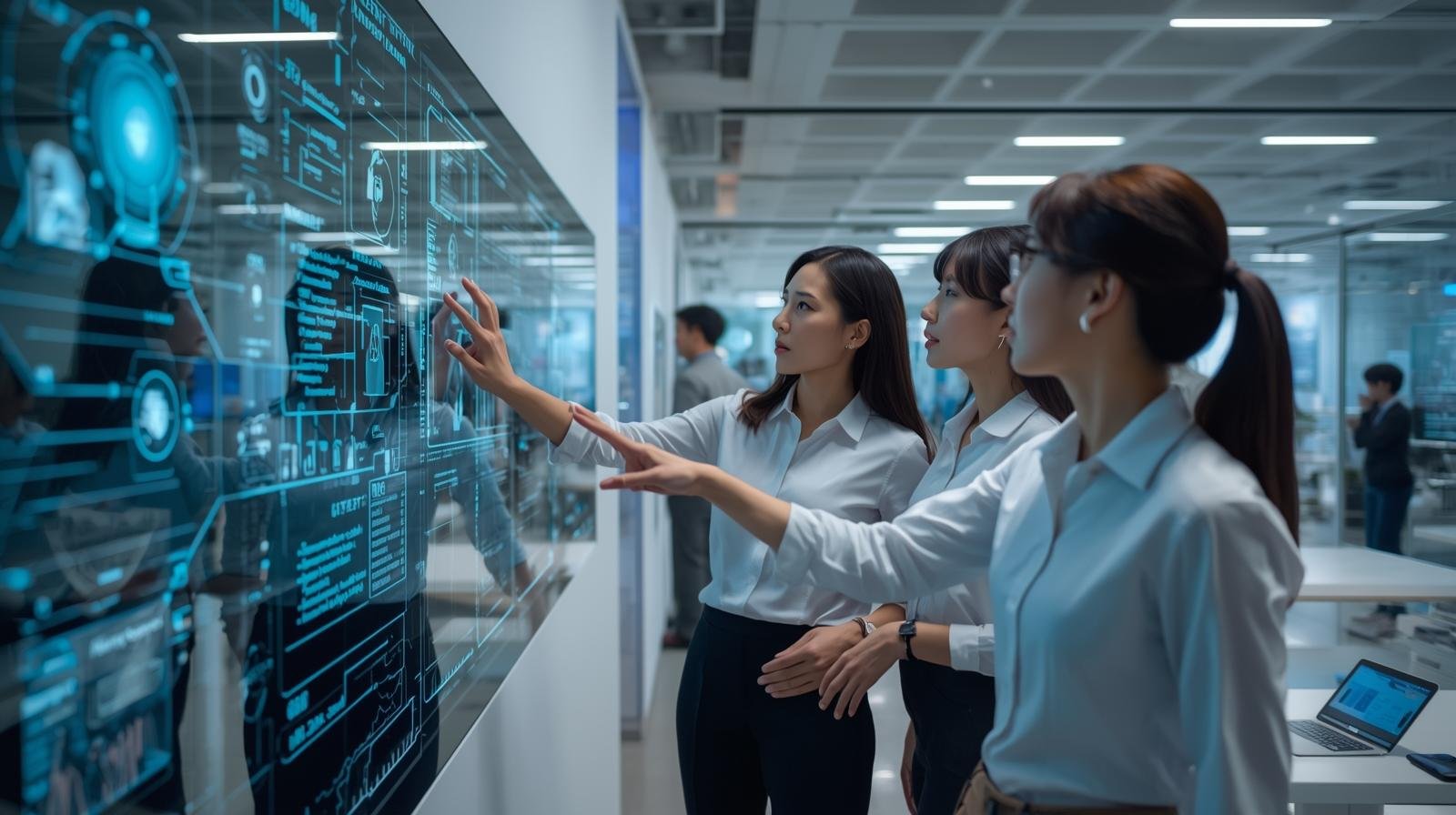 Human professional working alongside an AI digital assistant