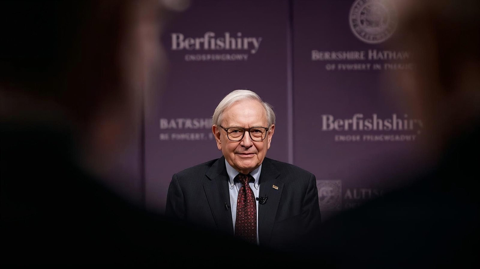 Warren Buffett at a Berkshire Hathaway meeting marking the end of his tenure as CEO.