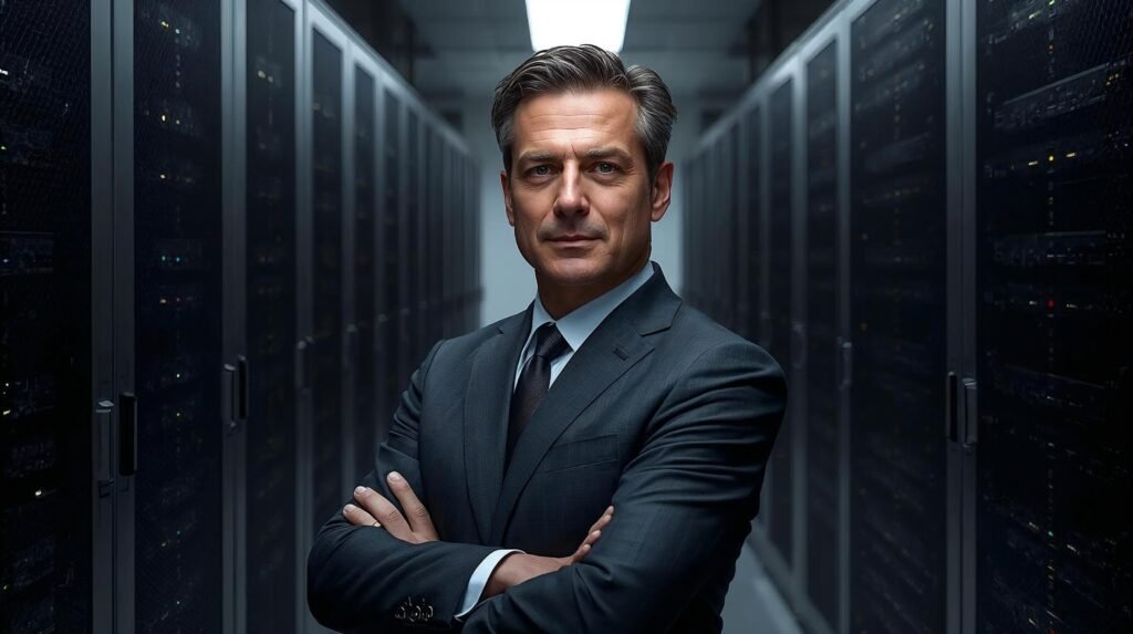 Nvidia Sends Mixed Signals on OpenAI Investment 1 Jensen Huang against a futuristic AI data centre backdrop representing Nvidia’s strategic stance on OpenAI investment