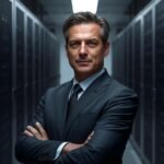 Jensen Huang against a futuristic AI data centre backdrop representing Nvidia’s strategic stance on OpenAI investment