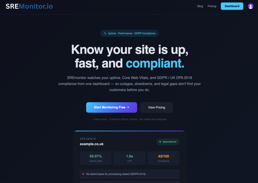 SREMonitor - Websit Monitoring SaaS offering